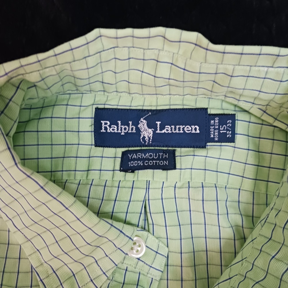 Ralph Lauren Yarmouth 100% Cotton Button Up Long Sleeve Plaid Design Green Sz 15 - Picture 3 of 10
